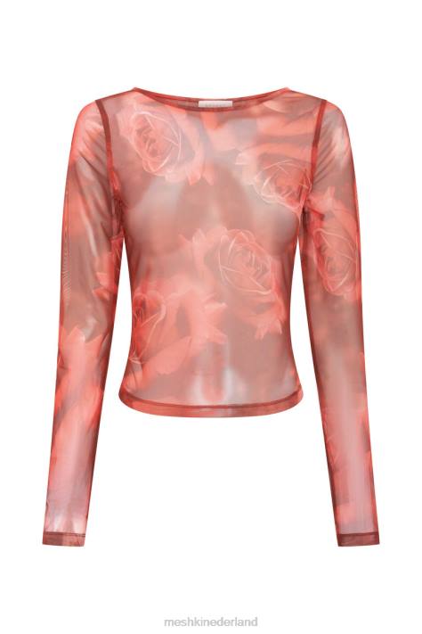 Meshki Blaine mesh top met lange mouwen kleding extra grote rozenprint XP0T1018