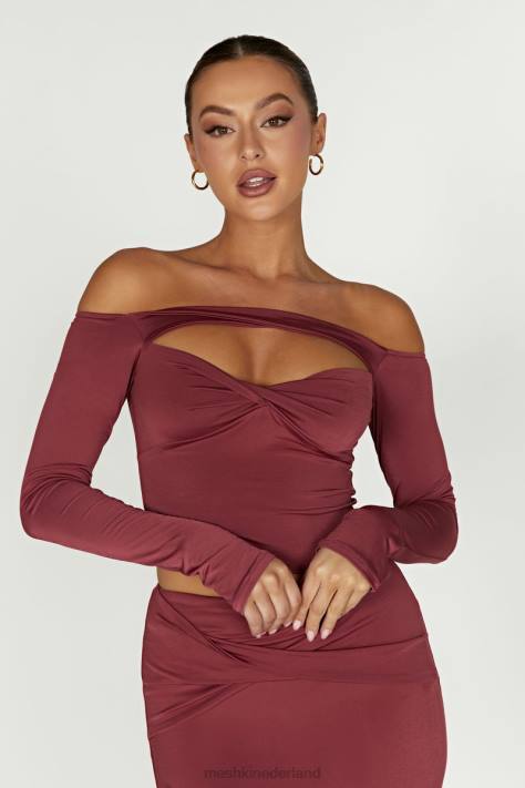 Meshki Ceri off-shoulder top met lange mouwen kleding wijn XP0T871