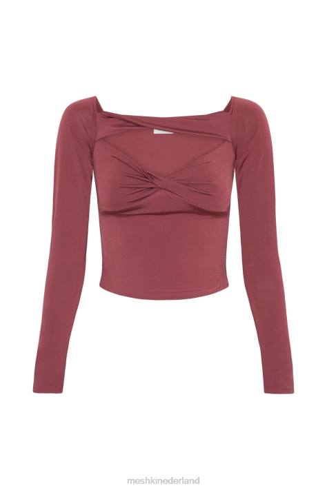 Meshki Ceri off-shoulder top met lange mouwen kleding wijn XP0T871