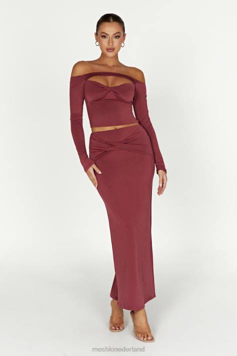 Meshki Ceri off-shoulder top met lange mouwen kleding wijn XP0T871