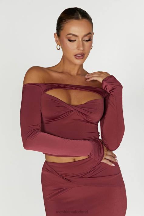 Meshki Ceri off-shoulder top met lange mouwen kleding wijn XP0T871
