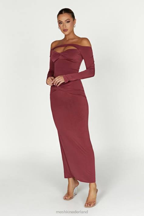 Meshki Ceri off-shoulder top met lange mouwen kleding wijn XP0T871