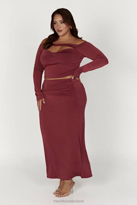 Meshki Ceri off-shoulder top met lange mouwen kleding wijn XP0T871