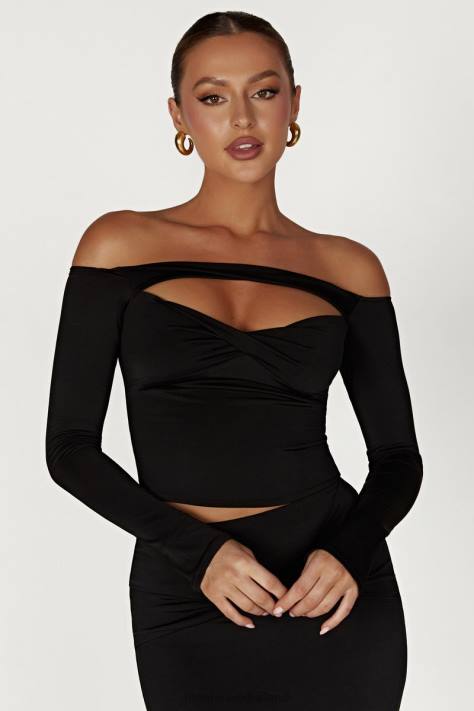 Meshki Ceri off-shoulder top met lange mouwen kleding zwart XP0T856