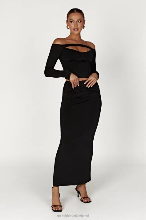 Meshki Ceri off-shoulder top met lange mouwen kleding zwart XP0T856