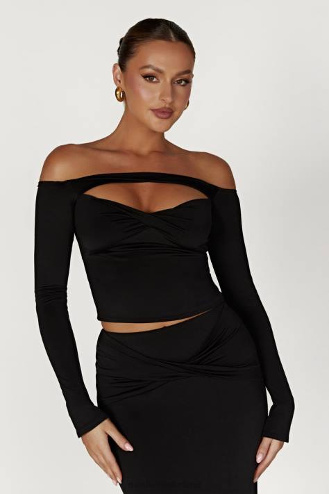 Meshki Ceri off-shoulder top met lange mouwen kleding zwart XP0T856