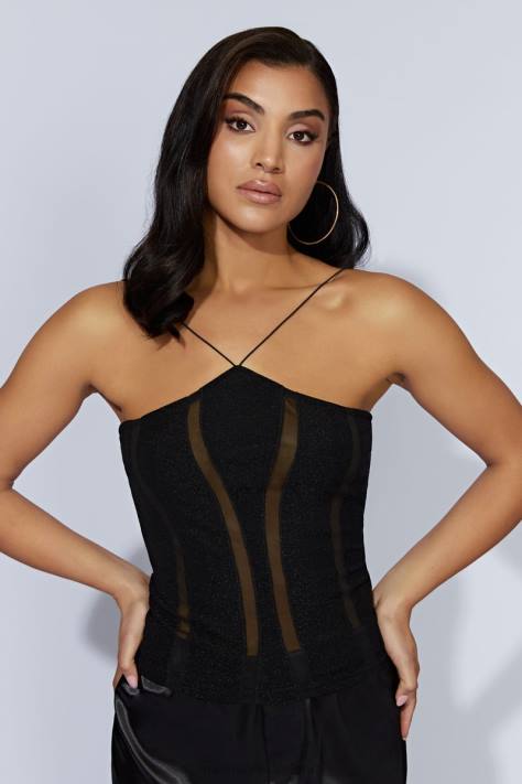 Meshki Chantal haltertop met panelen kleding zwart XP0T1113