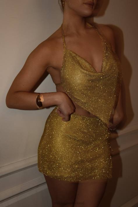 Meshki Daphne haltertop met gedrapeerde halslijn en diamanten kleding chartreuse XP0T996