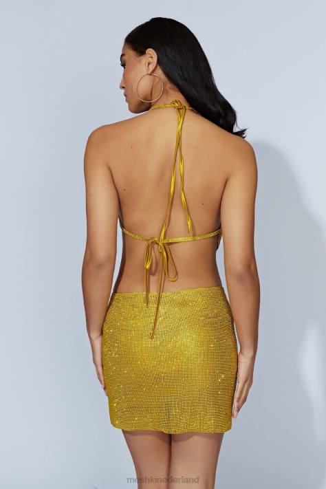 Meshki Daphne haltertop met gedrapeerde halslijn en diamanten kleding chartreuse XP0T996