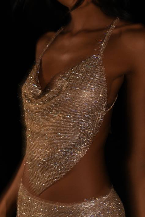 Meshki Daphne haltertop met gedrapeerde halslijn en diamanten kleding goud XP0T785