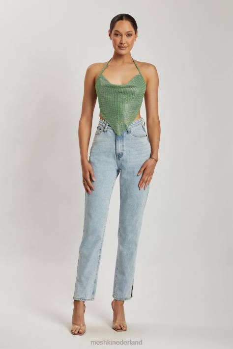 Meshki Daphne haltertop met gedrapeerde halslijn en diamanten kleding groente XP0T926