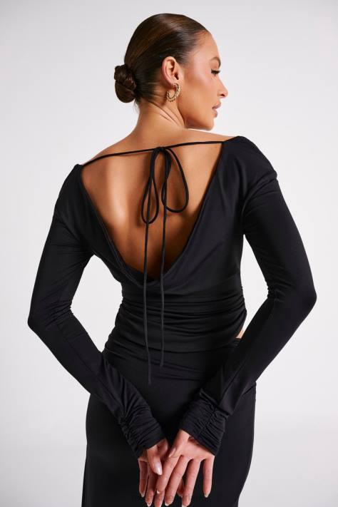 Meshki Emma gerecycled nylon top met lange mouwen kleding zwart XP0T769