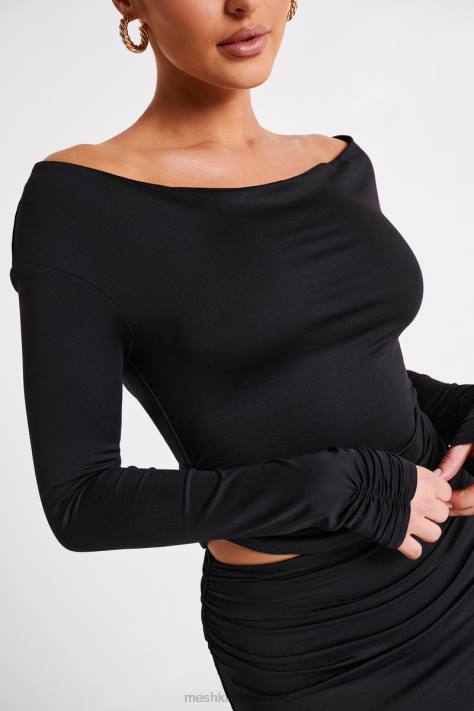 Meshki Emma gerecycled nylon top met lange mouwen kleding zwart XP0T769