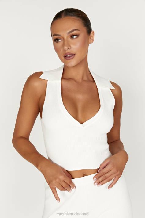 Meshki Gebreide tanktop met altvioolkraag kleding wit XP0T929