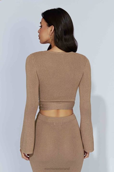 Meshki Gebreide top van petra met uitlopende mouwen kleding taupe XP0T910
