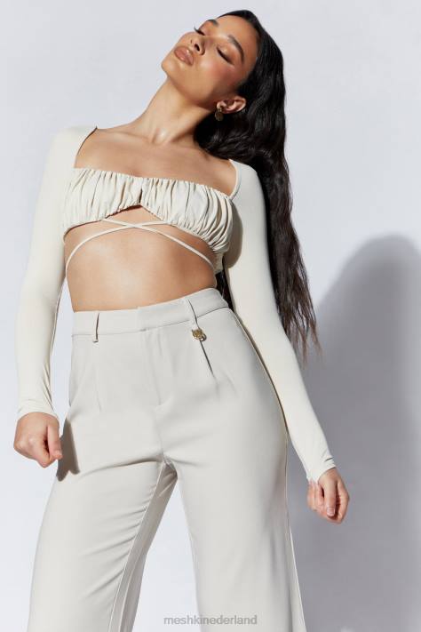 Meshki Geesou top met ruches bij de buste en lange mouwen kleding tarwe XP0T1082