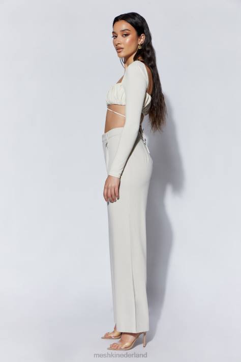 Meshki Geesou top met ruches bij de buste en lange mouwen kleding tarwe XP0T1082