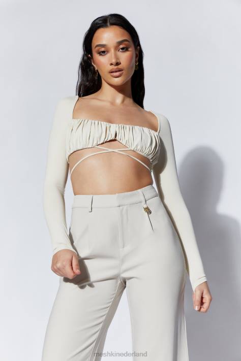 Meshki Geesou top met ruches bij de buste en lange mouwen kleding tarwe XP0T1082