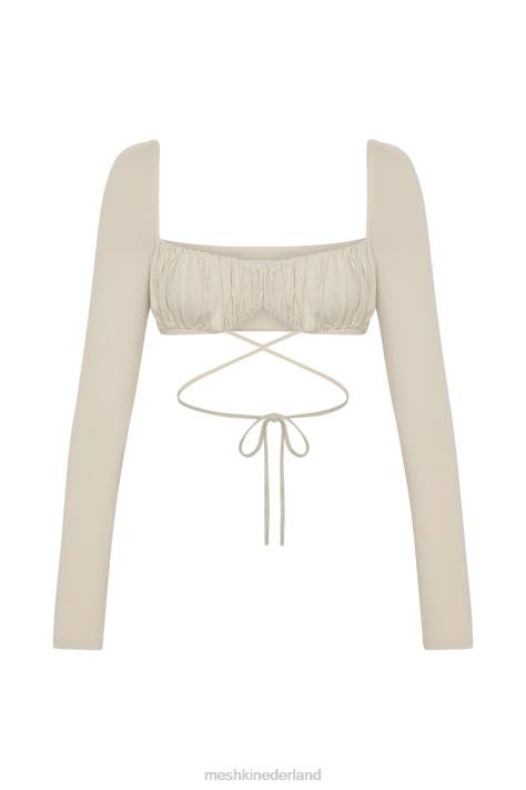 Meshki Geesou top met ruches bij de buste en lange mouwen kleding tarwe XP0T1082