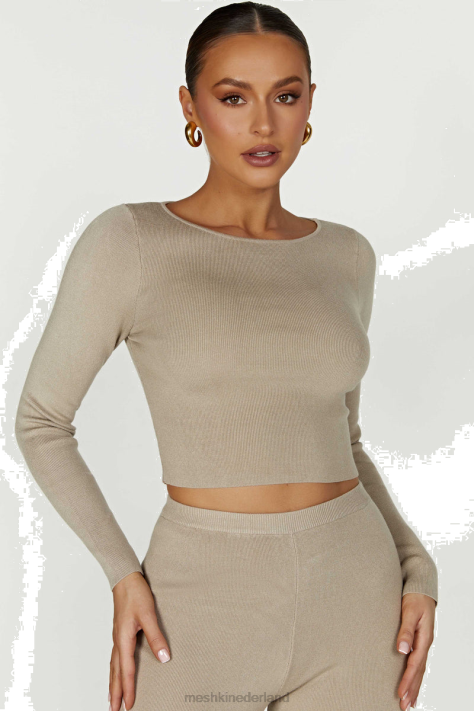 Meshki Haisley gebreide top met lange mouwen kleding taupe XP0T909