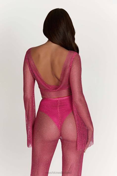 Meshki Hilton diamanten mesh top met kap kleding roze roze XP0T969