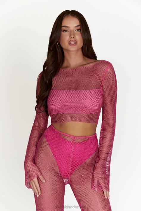 Meshki Hilton diamanten mesh top met kap kleding roze roze XP0T969