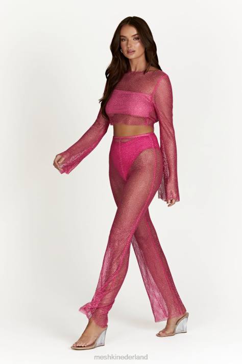 Meshki Hilton diamanten mesh top met kap kleding roze roze XP0T969