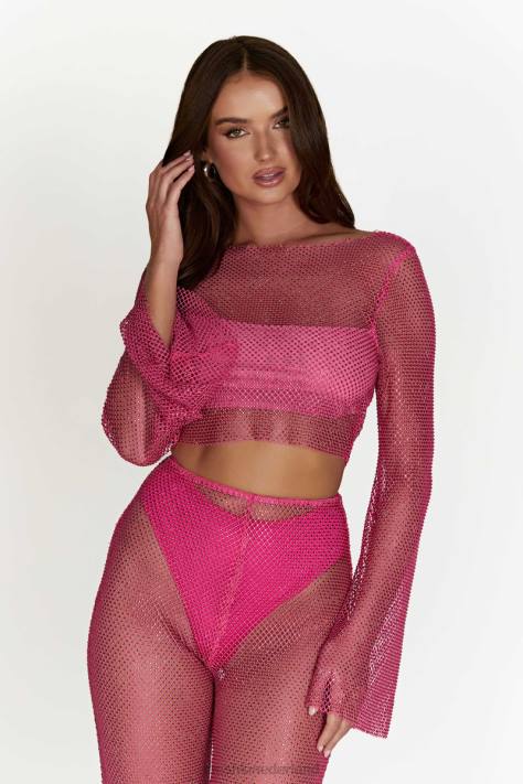 Meshki Hilton diamanten mesh top met kap kleding roze roze XP0T969