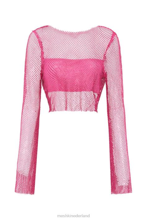 Meshki Hilton diamanten mesh top met kap kleding roze roze XP0T969
