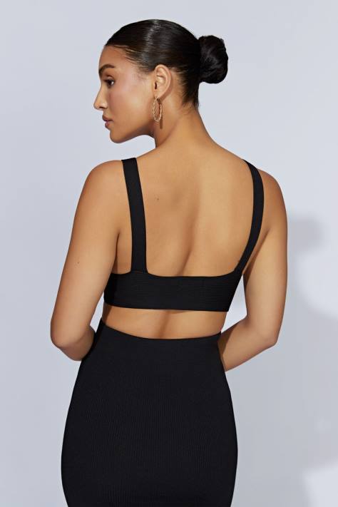 Meshki Kaesha gebreide top met gedraaide voorkant kleding zwart XP0T872