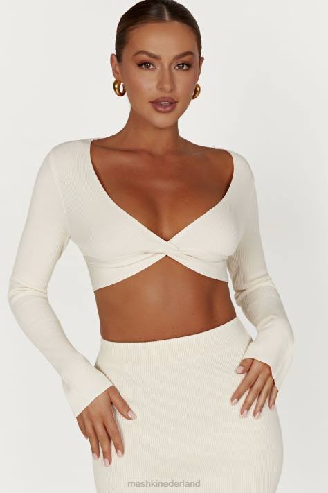 Meshki Kaesha gebreide top met lange mouwen en gedraaide voorkant kleding bot XP0T970