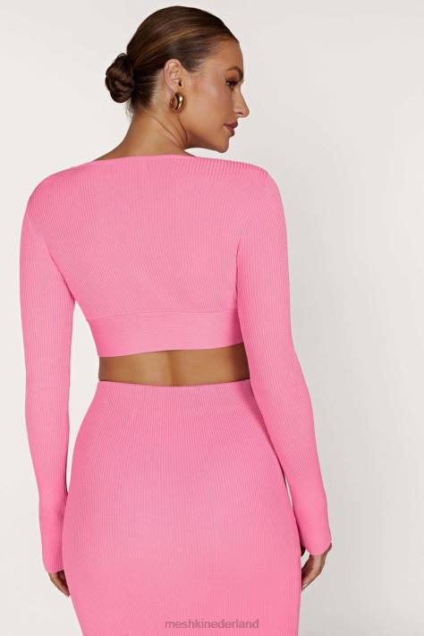 Meshki Kaesha gebreide top met lange mouwen en gedraaide voorkant kleding kauwgom roze XP0T1070