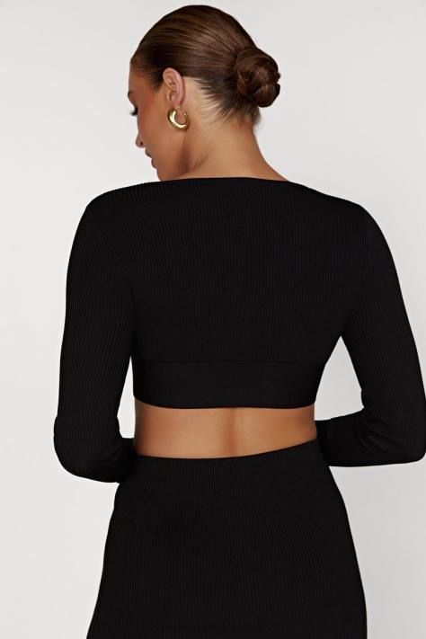 Meshki Kaesha gebreide top met lange mouwen en gedraaide voorkant kleding zwart XP0T903