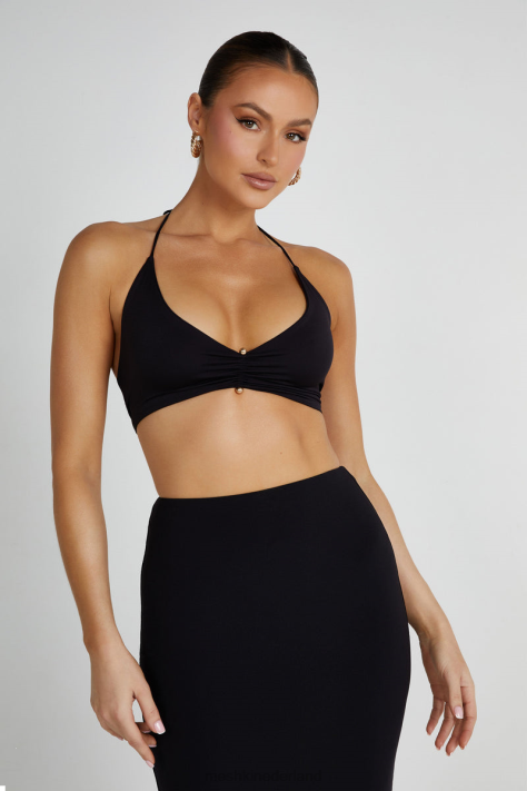 Meshki Kasia gerecyclede nylon wikkeltop met pindetail kleding zwart XP0T832