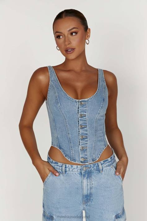 Meshki Leilani denim top met korset kleding midden blauw XP0T761