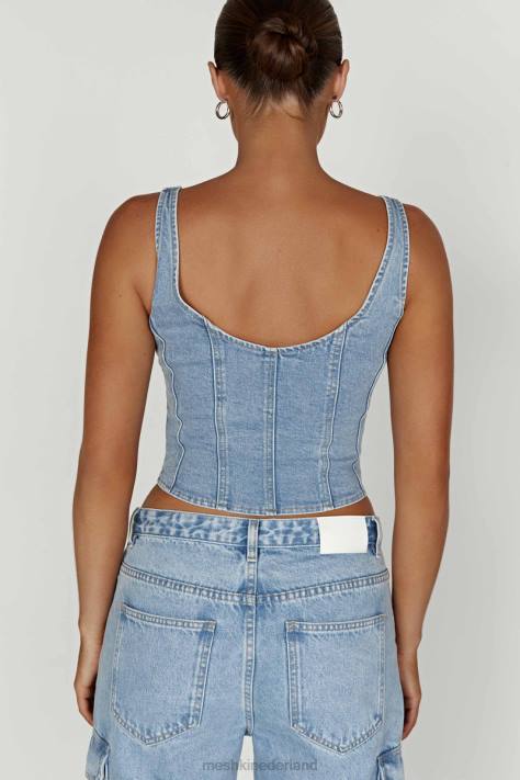 Meshki Leilani denim top met korset kleding midden blauw XP0T761