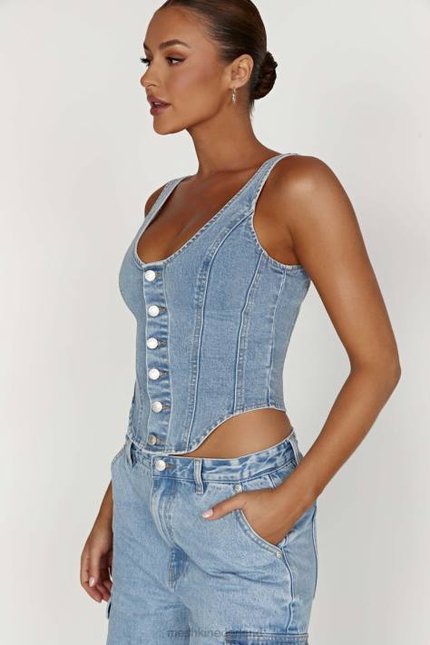 Meshki Leilani denim top met korset kleding midden blauw XP0T761