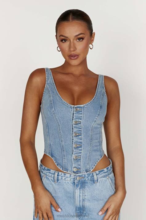 Meshki Leilani denim top met korset kleding midden blauw XP0T761