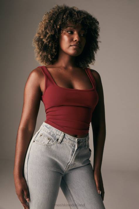 Meshki Meghan geribbelde top met vierkante hals kleding kersen chocolade XP0T981