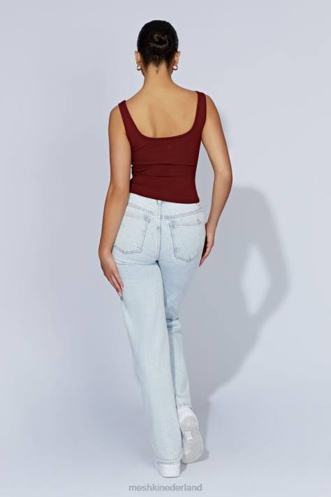 Meshki Meghan geribbelde top met vierkante hals kleding kersen chocolade XP0T981