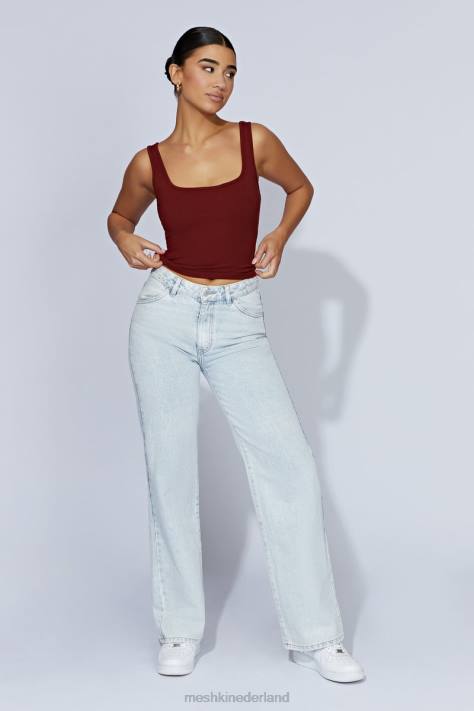 Meshki Meghan geribbelde top met vierkante hals kleding kersen chocolade XP0T981