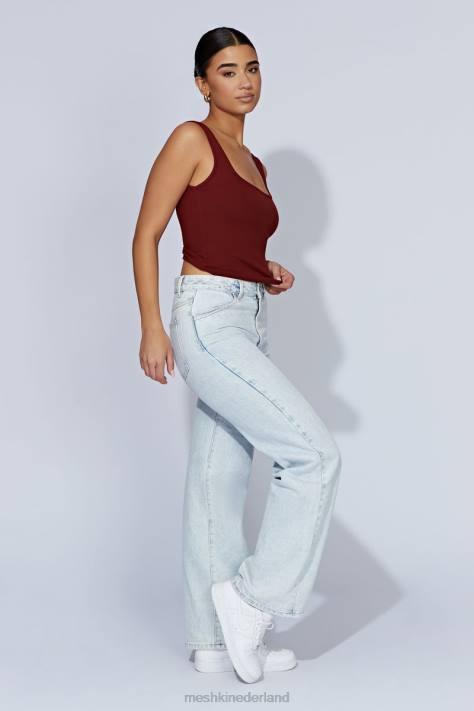 Meshki Meghan geribbelde top met vierkante hals kleding kersen chocolade XP0T981