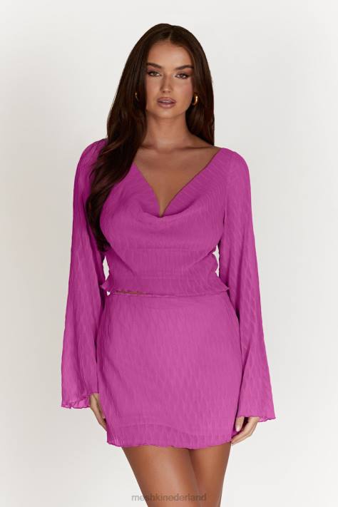 Meshki Top met golvende plooien en uitlopende mouwen van klimop kleding roze roze XP0T1078