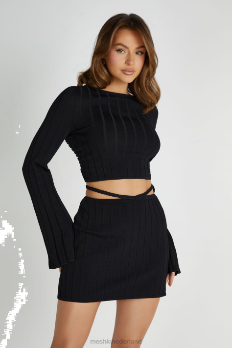 Meshki celine twist-back extreem geribde top kleding zwart XP0T843