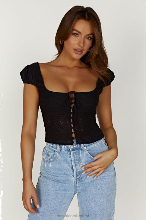 Meshki cressida katoenen anglaise top met pofmouwen kleding zwart XP0T847