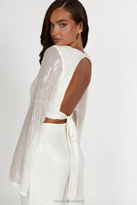 Meshki diaz top met lange mouwen en pailletten kleding wit XP0T937
