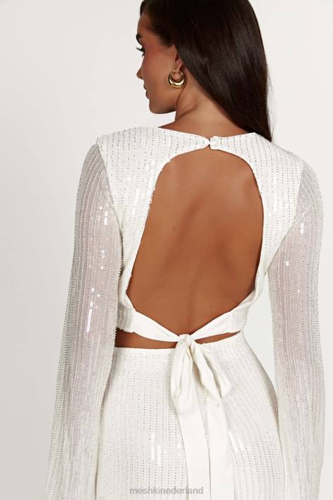 Meshki diaz top met lange mouwen en pailletten kleding wit XP0T937