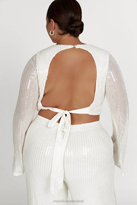 Meshki diaz top met lange mouwen en pailletten kleding wit XP0T937
