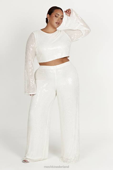 Meshki diaz top met lange mouwen en pailletten kleding wit XP0T937