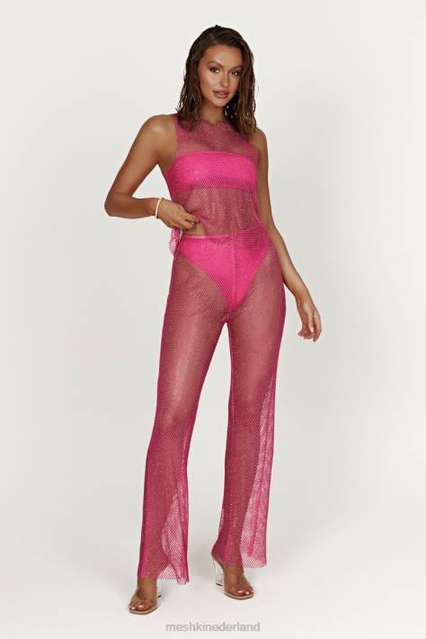 Meshki emerson tanktop van mesh met diamanten kleding roze roze XP0T988